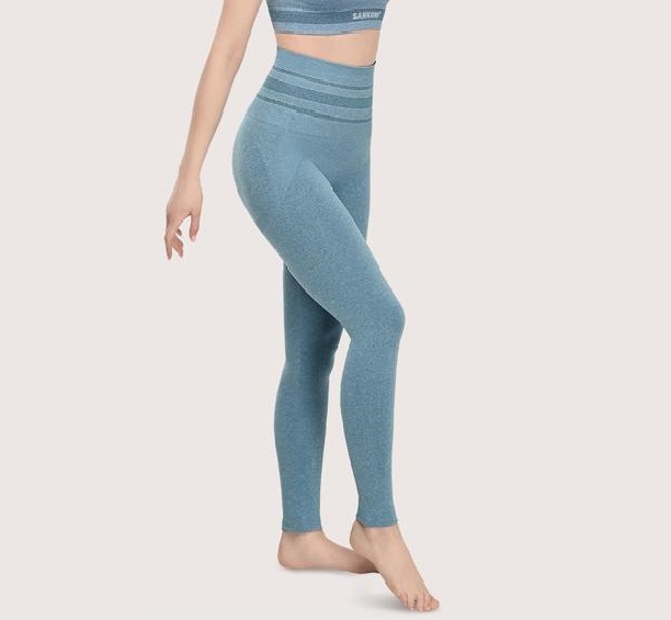 Buy Sankom Grey Melange Patent Yoga Capri Leggings L And Xl in